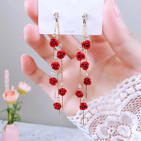 Boucles d'oreilles en forme de pétale de Rose pour femmes, Bijoux bleu blanc long gland, boucles d'oreilles pendantes de mariage, accessoires de Bijoux de fête, cadeau ► Photo 1/6