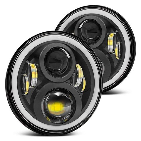 2 pièces 7 pouces lampe frontale à LED avec anneau Halo clignotant ambre pour Lada Niva urbain 4x4 suzuki samouraï pour Jeep Wrangler hors route ► Photo 1/6