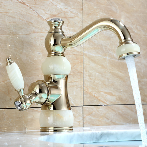 Robinet d'eau chaude et froide de lavabo | Robinet avec robinet simple de salle de bains en laiton de jade ► Photo 1/6