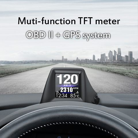 A401 HUD affichage tête haute OBD + GPS double système jauge intelligente chronomètre de conduite compteur de vitesse odomètre numérique système d'alarme ► Photo 1/6