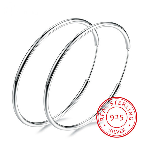 Femmes 100% 925 argent Sterling boucle d'oreille cerceau rond cercle boucle cadeaux boîte emballage Simple argent cerceau boucles d'oreilles Piercing ► Photo 1/4