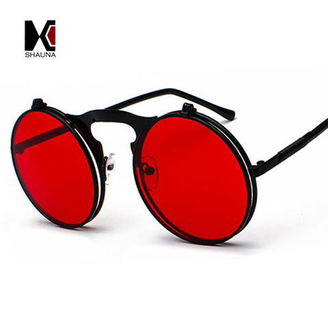 SHAUNA pliant Steampunk lunettes de soleil femmes rétro hommes printemps Temples rond clair rouge Punk lunettes UV400 ► Photo 1/6