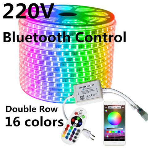 Bande lumineuse RGB 220 Double rangée, commande Bluetooth IR 24 touches, LED 120 s/M LED, ruban d'éclairage, étanche IP67, pour décoration d'extérieur ► Photo 1/6