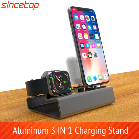 Aluminium 3in 1 Station de chargement pour iPhone 12 Pro Mini 11 XR XsMax 8 7 Apple Watch Airpods support de chargeur pour iWatch Station de support ► Photo 1/6