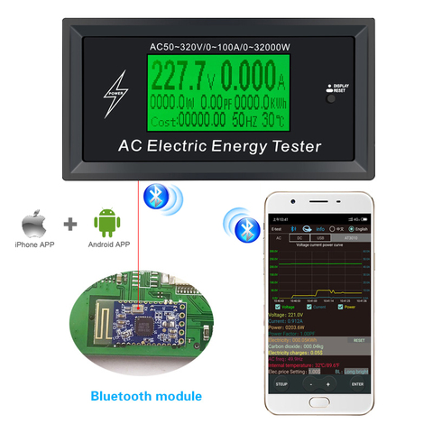 Compteur de tension numérique 3 kw, application pour téléphone, AC, indicateur de puissance, voltmètre, ampèremètre de courant, testeur, détecteur ► Photo 1/6