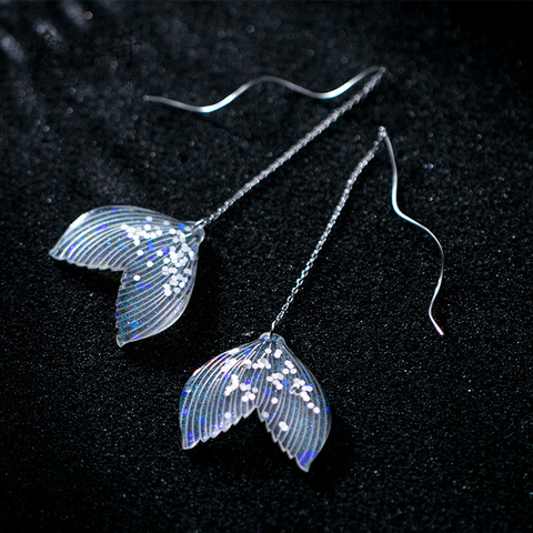 Modian – boucles d'oreilles transparentes colorées en forme de queue de sirène pour femmes, bijoux fins en argent Sterling 925 ► Photo 1/5