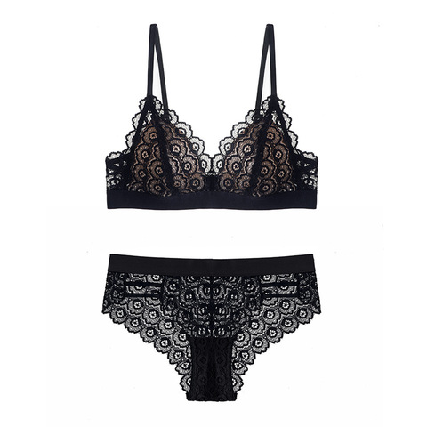 Ensemble soutien-gorge et culotte Sexy en dentelle ajourée, coupe Triangle, sous-vêtements sans fil, Lingerie pour femmes ► Photo 1/6