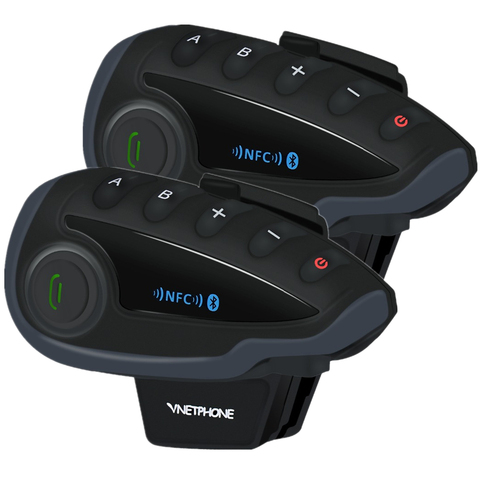 VNETPHONE V8-oreillette Bluetooth pour moto, appareil de communication résistant à l'eau, Intercom à 5 voies, kit mains-libres avec Radio FM et NFC, portée 1.2KM, pour 5 motocyclistes, 2 pièces ► Photo 1/6