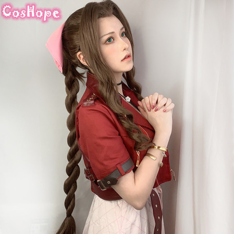 Perruque synthétique fin fantaisie Cosplay Aerith Gainsborough, perruque de Cosplay Anime longues tresses brunes résistantes à la chaleur ► Photo 1/6