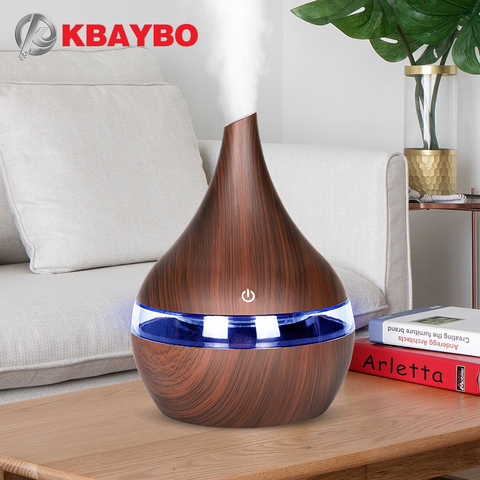 KBAYBO 300ml USB électrique arôme diffuseur d'air grain de bois ultrasons humidificateur cool brumisateur avec 7 couleurs lumières pour la maison ► Photo 1/6