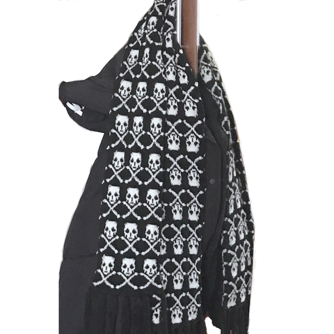 Mode crâne motif fête hiver écharpe femmes foulard femme Unique hommes foulards avec frange noire ► Photo 1/5