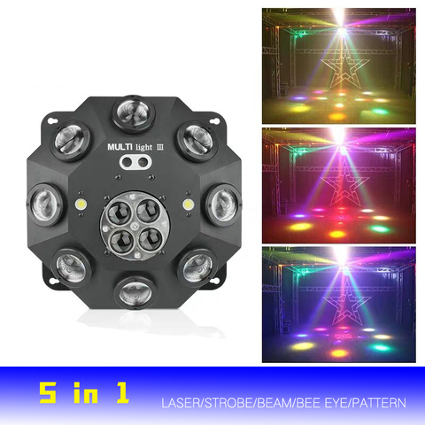 Livraison gratuite 5 en 1 LED projecteur de tête mobile effet de scène faisceau Laser lumière stroboscopique DMX abeille yeux pour DJ Disco ► Photo 1/5