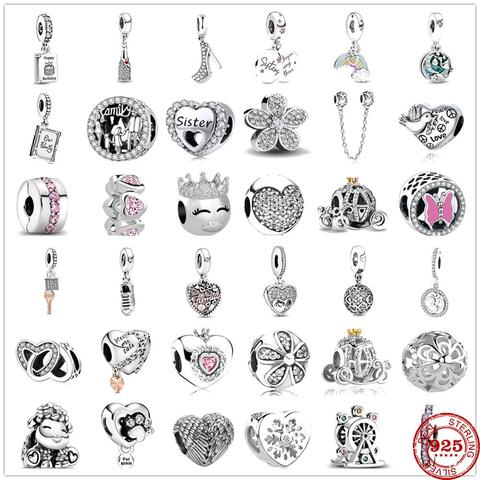 925 argent Sterling perles en métal soeur pendentif famille fleur breloque fit Original Pandora breloques argent 925 Bracelet véritable cadeaux ► Photo 1/6