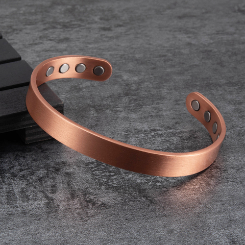 Bracelet magnétique en cuivre mat pour hommes, 8 pièces, réglable, arthrite, aimants 10mm, manchette, Bracelet d'énergie magnétique ► Photo 1/6