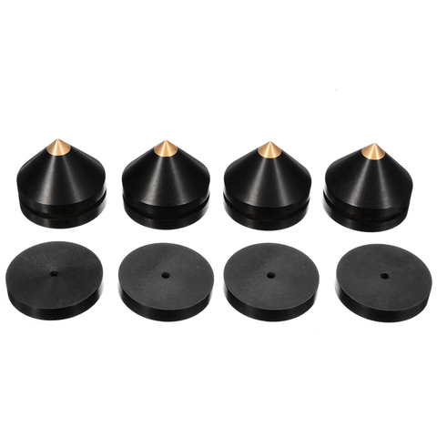 Mayitr 4 pcs Noir Président de Spike 23mm Isolement Ebony Cône En Bois Cuivre Stand Pieds + Base Pad Pour Haut-Parleur ► Photo 1/6