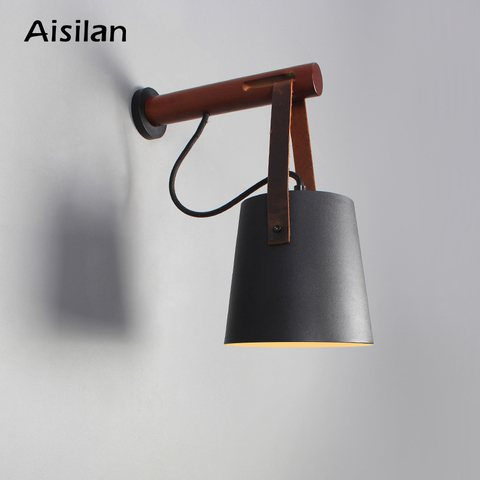 Aisilan-lampes murales nordiques en bois, mur LED, pour salon, chambre à coucher, couloir, ampoules E27 ► Photo 1/6