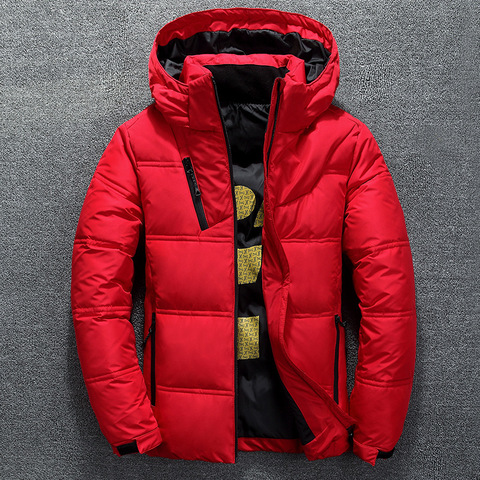Parka à capuche, manteau décontracté pour homme, veste courte en duvet, épaisse, col droit, capuchon épais en plume de canard, blanc, automne hiver ► Photo 1/6