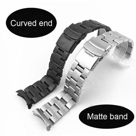 Bracelet fin incurvé solide de 22mm 20mm, en acier inoxydable Bracelet de montre, argent, noir, mat en métal, bracelets avec épingles pour femmes et hommes ► Photo 1/6