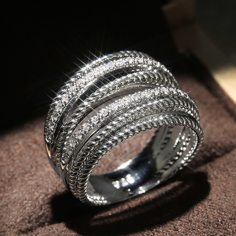 Huitan luxe croix mariée mariage anneaux spécial-intéressé éblouissant cristal CZ pierre Simple élégant femmes à la mode bijoux anneaux ► Photo 1/6