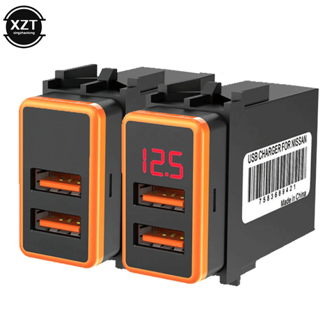 Chargeur double USB pour voiture, adaptateur d'alimentation 12V, LED voltmètre, avec affichage numérique de la tension, pour Nissan, QC3.0 ► Photo 1/6