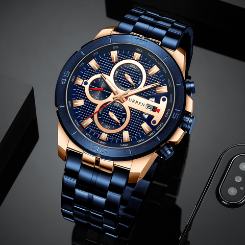 CURREN – montre de luxe à Quartz pour hommes, marque en acier inoxydable, chronographe, militaire ► Photo 1/6