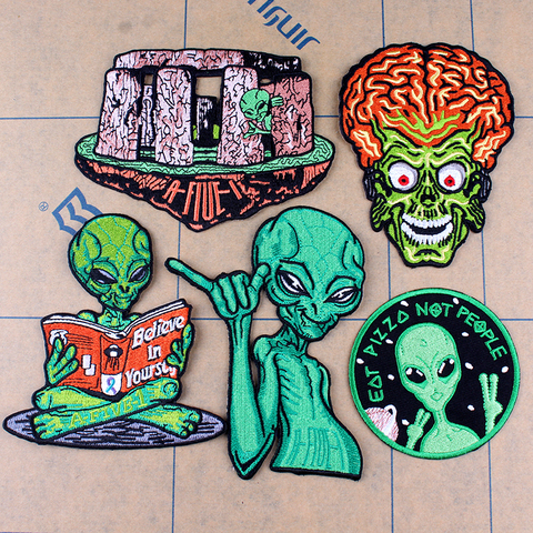 Patch brodé pour groupe Rock de bricolage | Patch Alien UFO rayé, patchs sur vêtements, patchs de fer sur vêtements, Badges de musique en métal pour sac à dos ► Photo 1/6