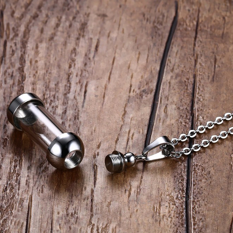 Collier pendentif avec bouchon à vis en acier inoxydable, Tube, bouteille en verre, urne, flacon, breloques ► Photo 1/6