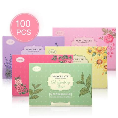 Lot de 100 comprimés de papier absorbant l'huile pour le visage, accessoire de maquillage Portable, nettoyant, contrôle du sébum, bavette, tissus mats ► Photo 1/6