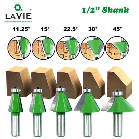 LAVIE-fraise à tige, 1/2 pouces, 11.25 pouces, 22.5, 15 30, 45 degrés, fraise pour Machine à bois, MC03233, 5 pièces ► Photo 1/6