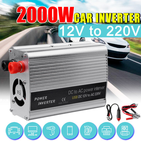 Onduleur de puissance de voiture 2000W, 12V DC à 220V AC, USB, convertisseur de chargeur, transformateur d'onde sinusoïdale modifié, 220 ► Photo 1/6