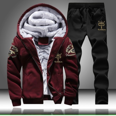 Causal Tracksuits Men Sets Hooded Thicken Fleece Hoodies + Sweatpant 2022 Winter Spring Sweatshirt Sportswear Male Letter Print ► Photo 1/6