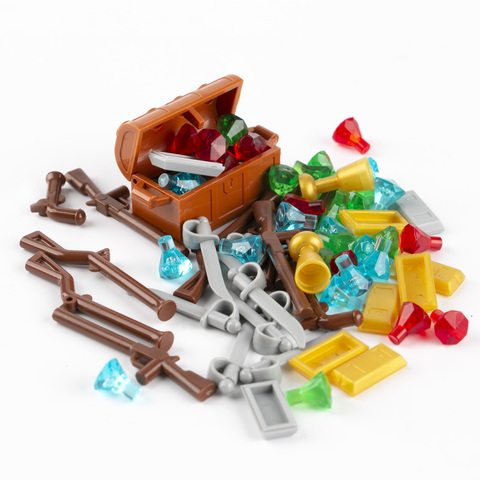 Blocs de construction au trésor des Pirates, accessoires, bijoux de ville pour filles, pierres précieuses, figurines en or, armes, briques, jouets ► Photo 1/6