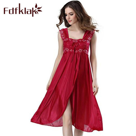 Robe d'été 2022 dentelle sans manches Lingerie Sexy femmes vêtements de nuit en soie robes de nuit Satin chemise de nuit vêtements de nuit rouge/noir rose Q134 ► Photo 1/5