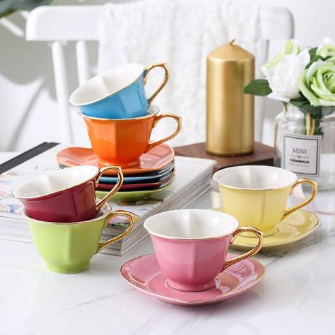 Artvigor-ensembles de tasses à café et sous-tasses à café et sous forme de cœur, Service avec 6 tasses, 150ml/5.1oz, avec boîte-cadeau, pour noël, mariage ► Photo 1/6