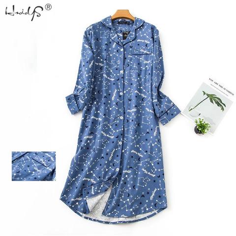 Robe de nuit en coton, pyjama de dessin animé, vêtements de nuit pour femmes, vêtements de nuit, longs, à carreaux, à poches ► Photo 1/6