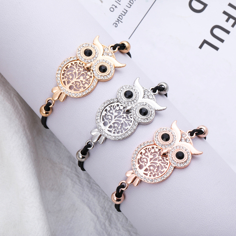 Bracelets en corde élastique rétractable, noir, breloque arbre de vie, hibou Bracelets pour femme, extension, 17-25cm, cadeau pour femmes 2022 ► Photo 1/6