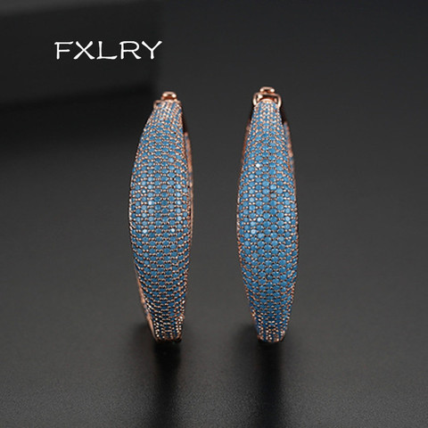 FXLRY nouveau rétro pop Europe et les états-unis or rose micro incrusté zircon exagéré bleu zircon boucles d'oreilles mariée mariage J ► Photo 1/6