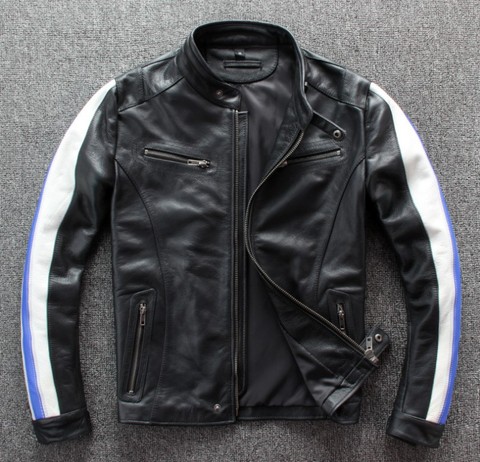 Veste de moto en cuir véritable, veste de course, vêtements de moto, manteaux d'aviateur pour hommes ► Photo 1/3