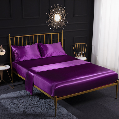 Parure de lit en Satin noir et rose, drap de lit plat et taies d'oreiller, pour lit Queen Size King Size, 4 pièces ► Photo 1/6