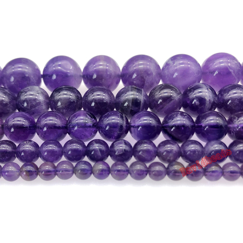 Pierre naturelle, cristaux d'améthystes violets de qualité AAAA, perles rondes en vrac de 4 6 8 10 12MM pour la fabrication de bijoux ► Photo 1/2