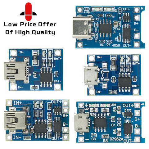 Module de chargeur de batterie au Lithium, Type c/Micro/Mini USB 5V 1A 18650 TP4056, carte de charge avec Protection, double fonction 1A Li-ion ► Photo 1/6