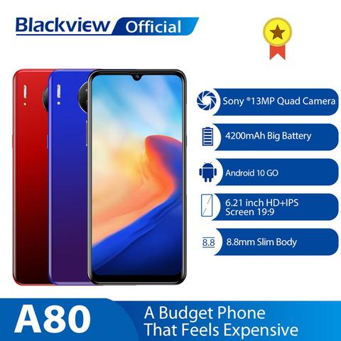 Blackview – Téléphone portable A80 Quad caméra arrière Android 10.0 Go, appareil intelligent de 6,21 pouces, écran HD résistant à l'eau, 2 Go + 16 Go, 4200 mAh, réseau 4G ► Photo 1/6