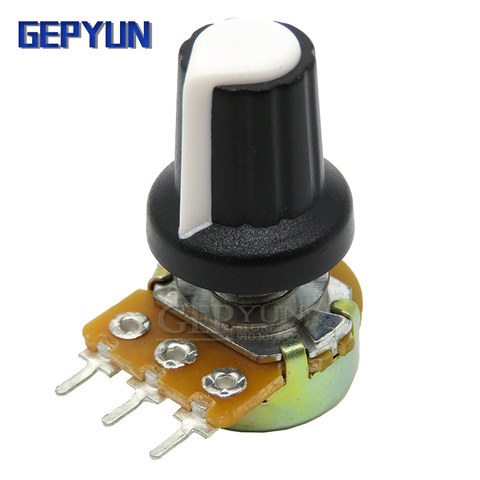 Résistance potentiomètre rotative linéaire à 3 broches WH148, 1K 10K 20K 50K 100K 500K Ohm 15mm, avec capuchon blanc AG2, 5 ensembles ► Photo 1/1