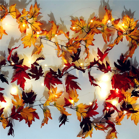 Guirlandes lumineuses en forme de canne, à piles, en feuille d'érable, pour noël, fête féerique, décoration en fil d'argent, automne ► Photo 1/6