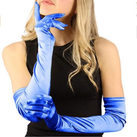 Gants en Satin pour adultes, classiques, bordeaux, taille adulte, longs volants, soirée, danse, opéra, longueur, bleu Royal, guantes, rosas ► Photo 1/6