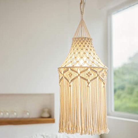 Lampe suspendue en macramé, design moderne, style bohème, luminaire décoratif d'intérieur, idéal pour un salon, une chambre à coucher, une chambre à coucher ou un bureau ► Photo 1/6