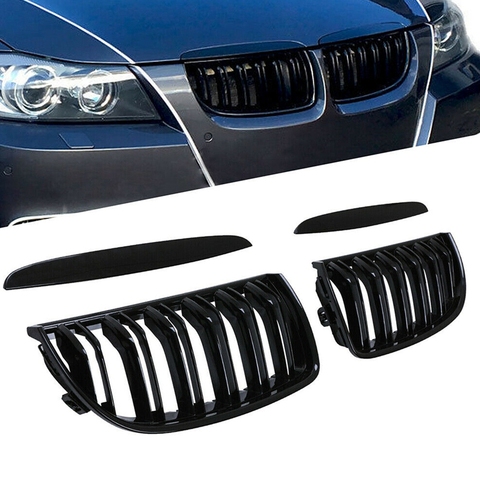 Grilles de capot de Grille de rein avant-Double ligne pour BMW E90 323I 328I 335I 330I 325I 3-Series 2005-2008 (noir brillant) ► Photo 1/6