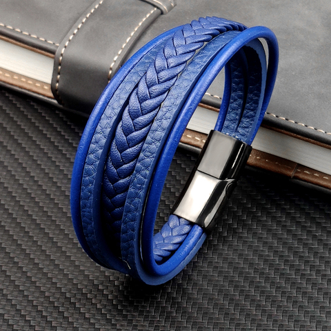 MingAo nouveau titane acier bleu Punk tressé Bracelet en cuir pour hommes noir aimant fermoir Bracelet le meilleur cadeau pour les bijoux Vintage ► Photo 1/6