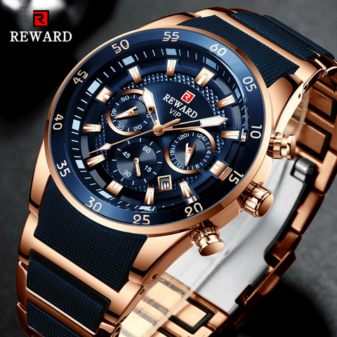 Récompense marque hommes montres de luxe Quartz bleu montre plein acier hommes chronographe étanche affaires montre-bracelet Relogio Masculino ► Photo 1/6