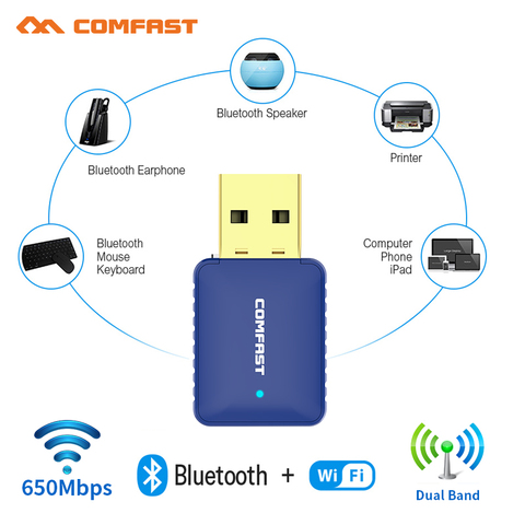 Mini adaptateur WiFi USB, Bluetooth 4.2, 650Mbps, double bande, 2.4/5Ghz, récepteur externe sans fil, Dongle pour PC/ordinateur portable/ordinateur de bureau ► Photo 1/6